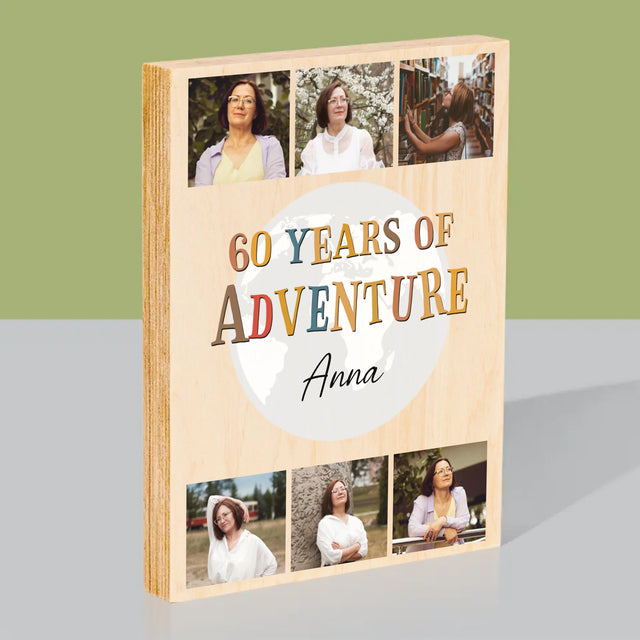 Fotokoláž: 60 Years Of Adventure - Tlač Na Drevo (Vertikálne)