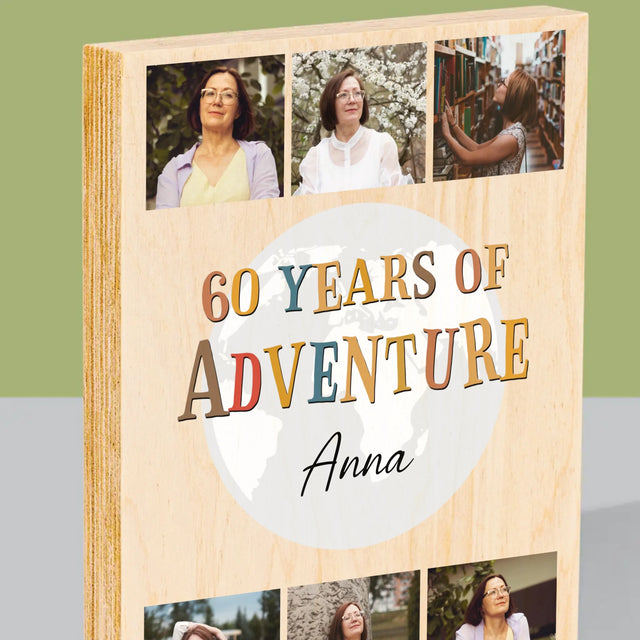 Fotokoláž: 60 Years Of Adventure - Tlač Na Drevo (Vertikálne)