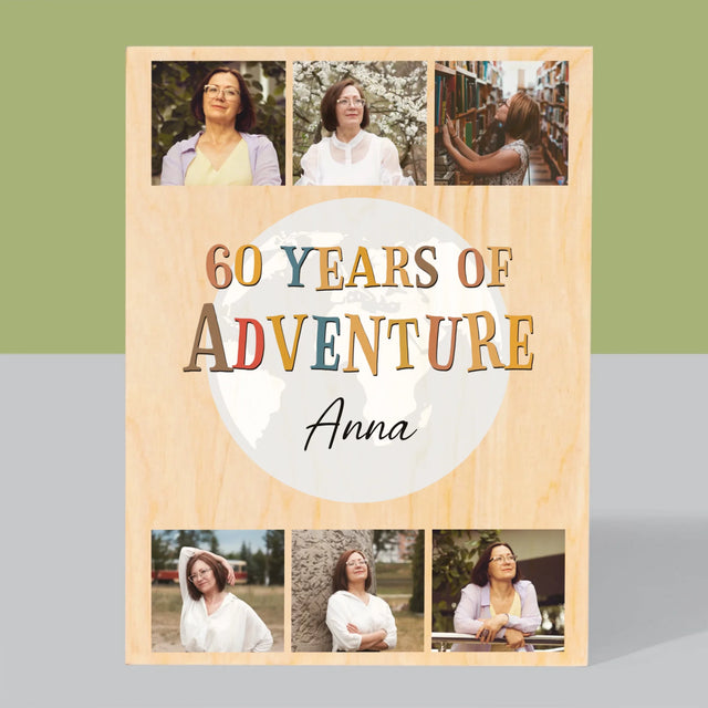 Fotokoláž: 60 Years Of Adventure - Tlač Na Drevo (Vertikálne)