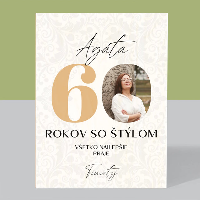 Fotografia A Podpis: 60 Rokov So Štýlom - Tlač Na Drevo (Vertikálne)
