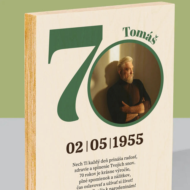 Fotografia A Podpis: 70. Narodeniny Venovanie - Tlač Na Drevo (Vertikálne)