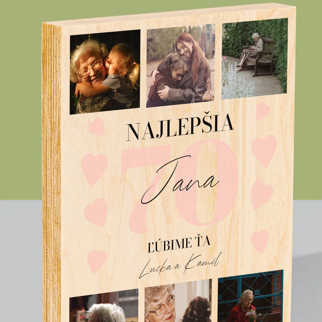 Fotokoláž: Najlepšia 70 - Tlač Na Drevo (Vertikálne)