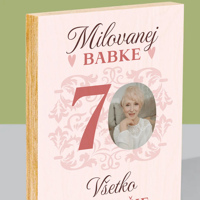Fotografia A Podpis: Milovanej Babke, Všetko Najlepšie - Tlač Na Drevo (Vertikálne)