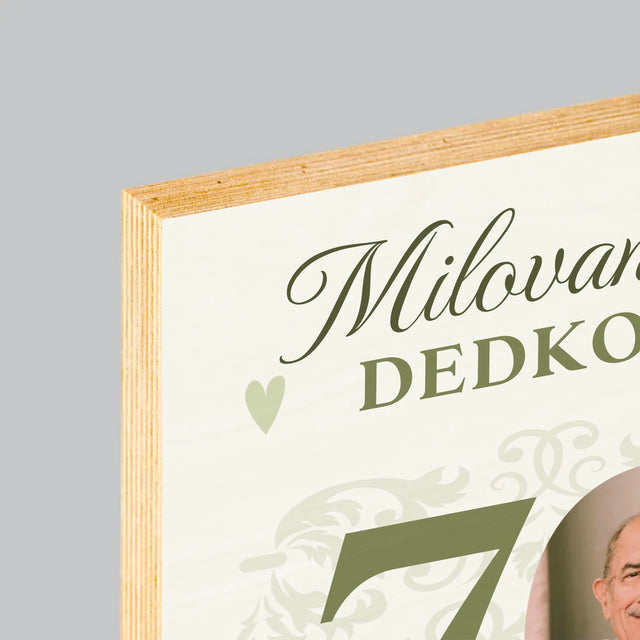 Fotografia A Podpis: Milovanému Dedkovi, Všetko Najlepšie - Tlač Na Drevo (Vertikálne)