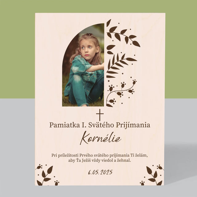 Fotografia A Podpis: Prvé Sväté Prijímanie Lístky - Tlač Na Drevo (Vertikálne)