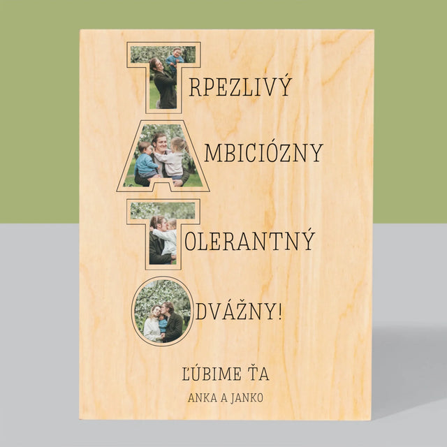 Slovo Z Fotografií: Prečo Ľúbim Ocka - Tlač Na Drevo (Vertikálne)