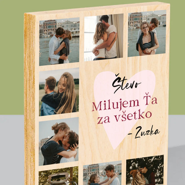 Fotokoláž: Milujem Ťa Za Všetko - Tlač Na Drevo (Vertikálne)