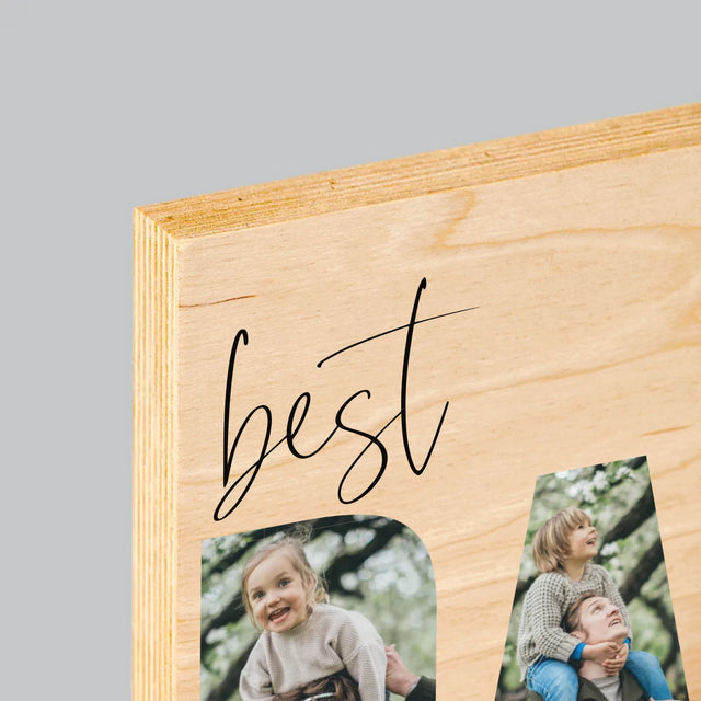 Slovo Z Fotografií: Best Dad Ever S Podpisom - Tlač Na Drevo (Vertikálne)
