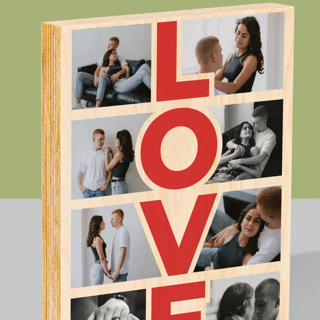 Fotokoláž: Slovo Love - Tlač Na Drevo (Vertikálne)