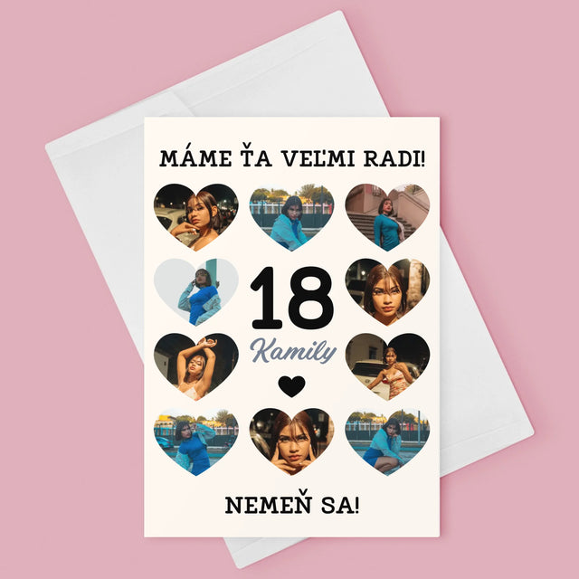 Fotokoláž: 18 Srdcia - Kartička S Prianiami