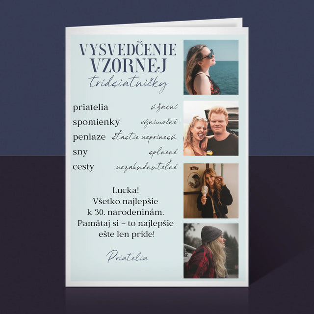Fotokoláž: Vysvedčenie Vzornej Tridsiatničky - Kartička S Prianiami