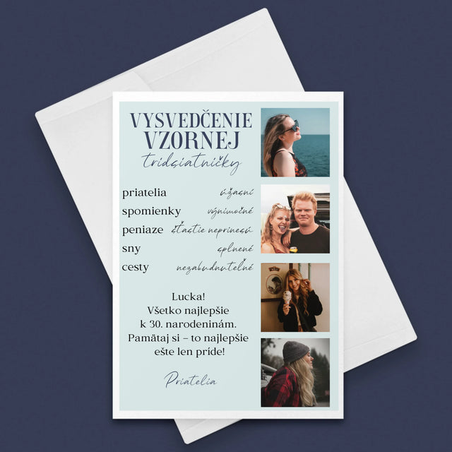 Fotokoláž: Vysvedčenie Vzornej Tridsiatničky - Kartička S Prianiami