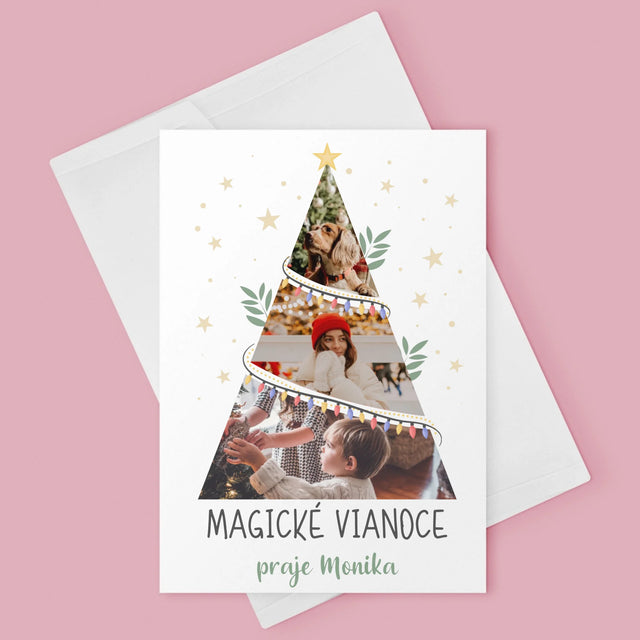 Fotokoláž: Magické Vianoce Stromček - Kartička S Prianiami