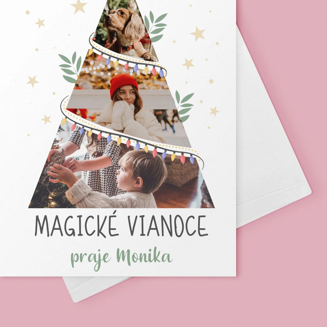 Fotokoláž: Magické Vianoce Stromček - Kartička S Prianiami