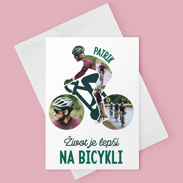Tvar Z Fotografií: Život Je Lepší Na Bicykli - Kartička S Prianiami