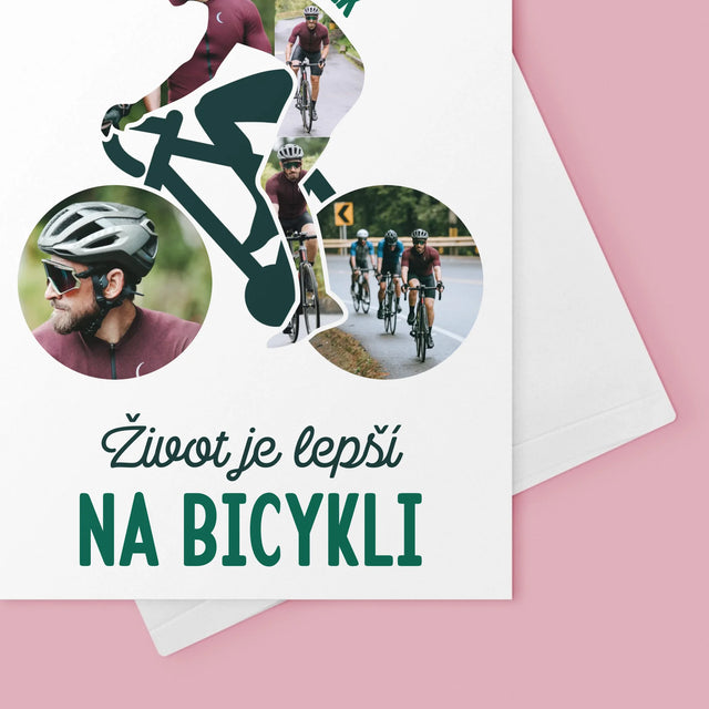 Tvar Z Fotografií: Život Je Lepší Na Bicykli - Kartička S Prianiami