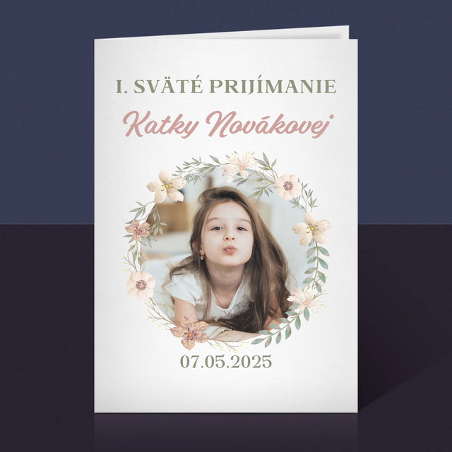 Fotografia A Podpis: Prvé Sväté Prijímanie Kvety - Kartička S Prianiami