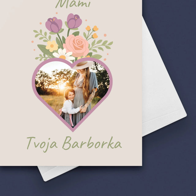 Fotografia A Podpis: Ľúbim Ťa Mami Kvety - Kartička S Prianiami