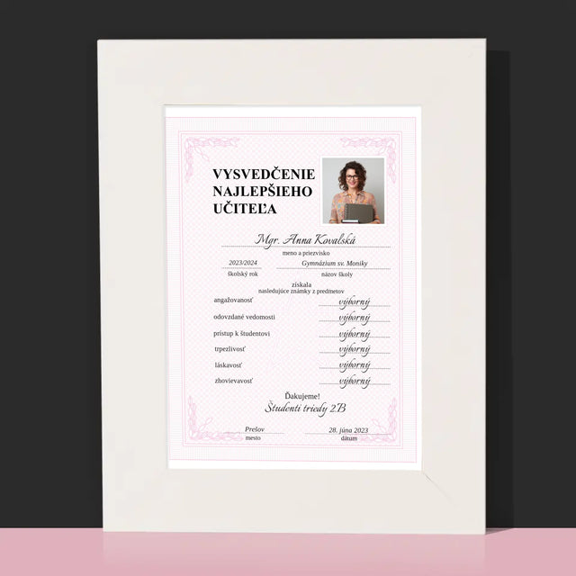 Fotografia A Podpis: Vysvedčenie Najlepšieho Učiteľa - Rámček Na Fotografiu (Vertikálne)