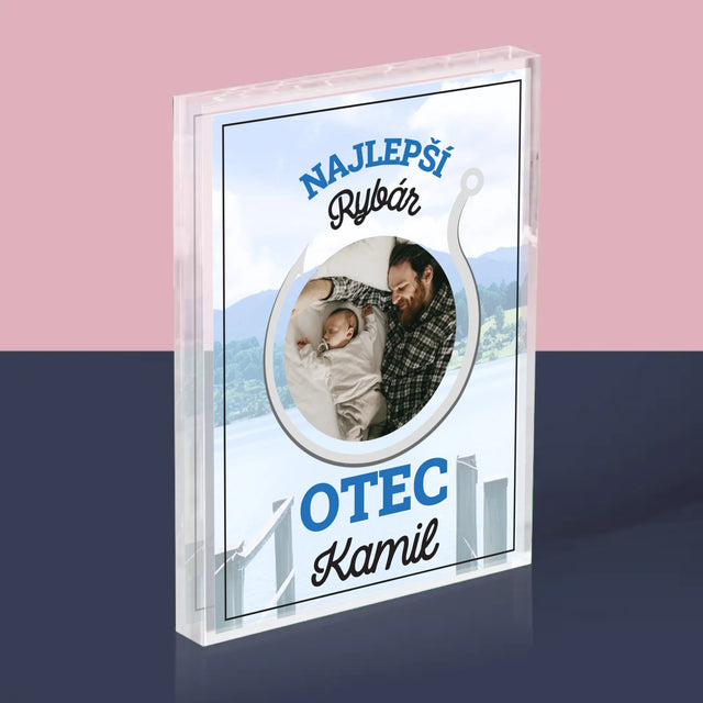 Fotografia A Podpis: Najlepší Rybár Otec - Akrylový Blok (Vertikálne)