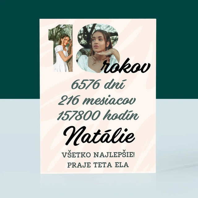 Slovo Z Fotografií: 18 Rokov Odpočítavanie - Akrylový Blok (Vertikálne)