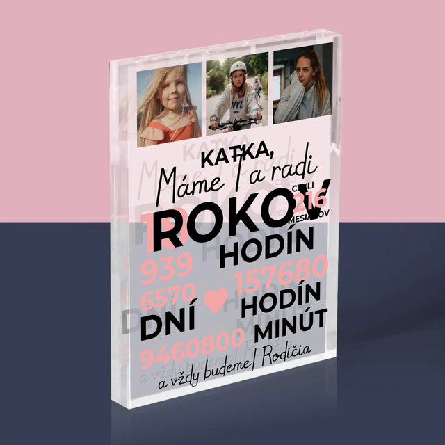 Fotokoláž: Máme Ťa Radi 18 Rokov - Akrylový Blok (Vertikálne)