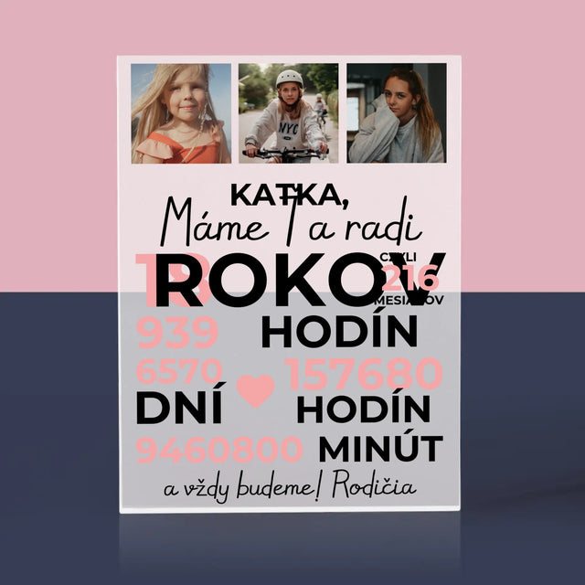 Fotokoláž: Máme Ťa Radi 18 Rokov - Akrylový Blok (Vertikálne)