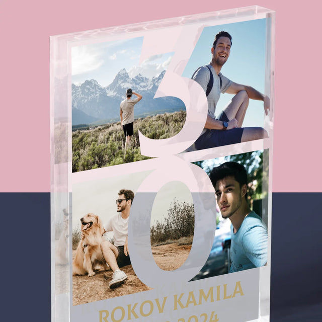 Fotokoláž: 30 Rokov Číslo Fotografie - Akrylový Blok (Vertikálne)
