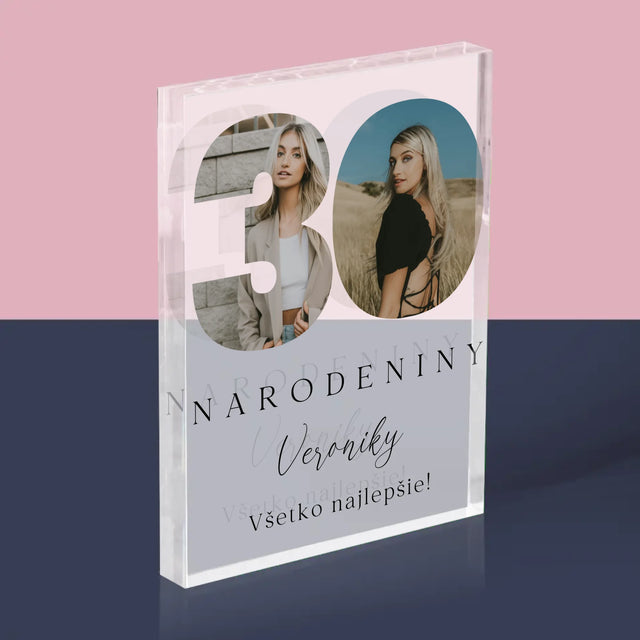 Slovo Z Fotografií: 30. Narodeniny Podpis - Akrylový Blok (Vertikálne)