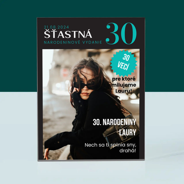 Obálka Časopisu: Šťastná 30 - Akrylový Blok (Vertikálne)