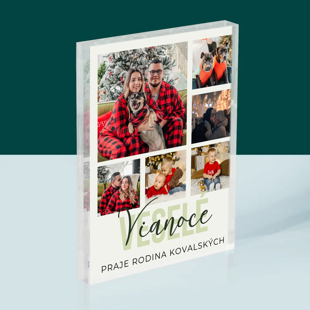 Fotokoláž: Veselé Vianoce - Akrylový Blok (Vertikálne)