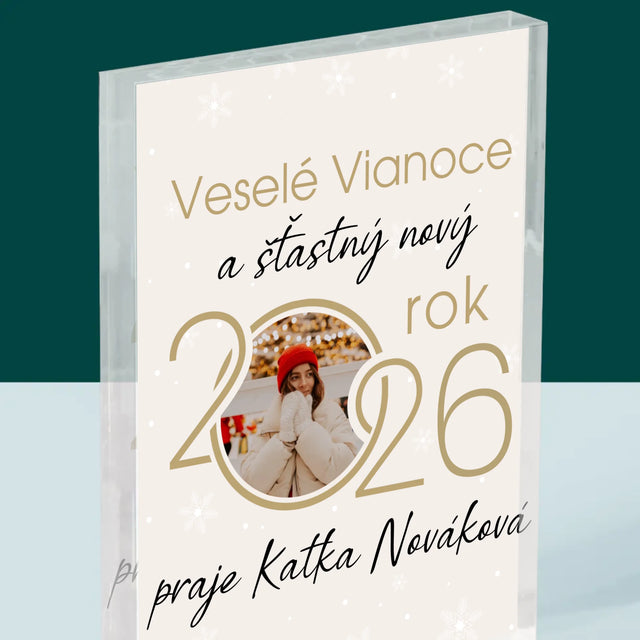 Fotokoláž: Šťastný Nový Rok - Akrylový Blok (Vertikálne)