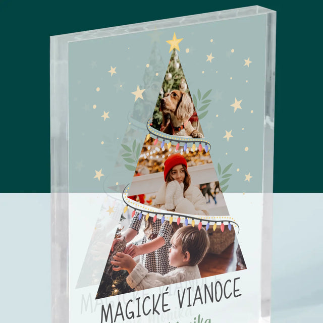 Fotokoláž: Magické Vianoce Stromček - Akrylový Blok (Vertikálne)