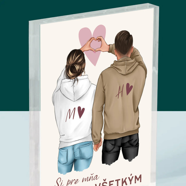 Tvorenie Postavy: Pár Srdce - Akrylový Blok (Vertikálne)
