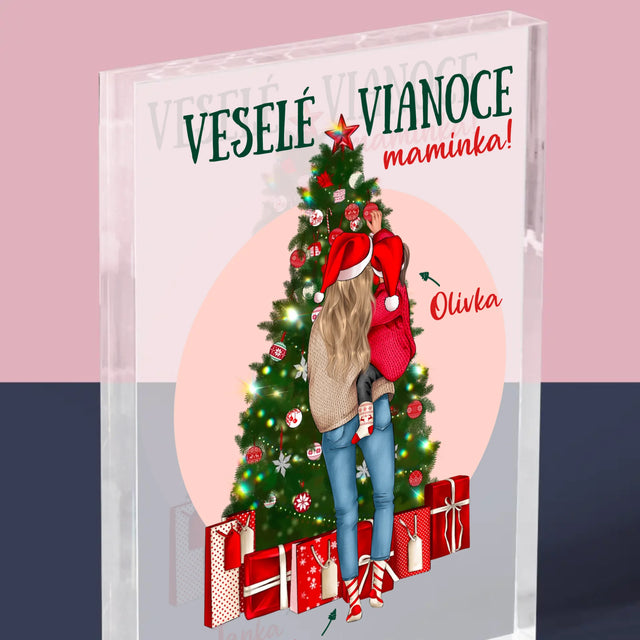 Tvorenie Postavy: Veselé Vianoce Maminka - Akrylový Blok (Vertikálne)