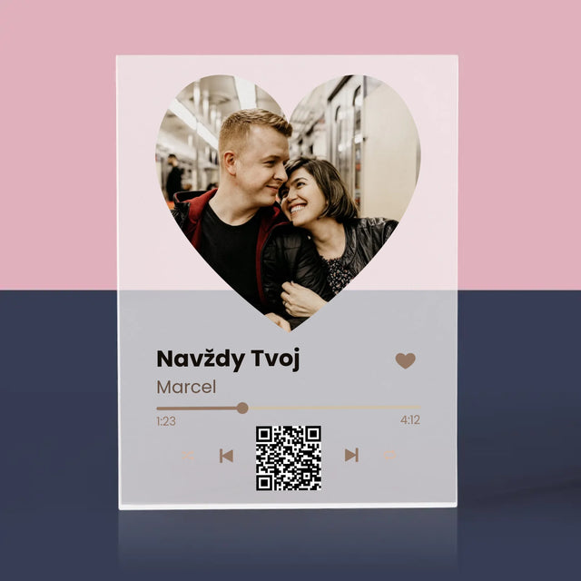 Fotografia A Podpis: Naša Pesnička Srdce Qr Kód - Akrylový Blok (Vertikálne)