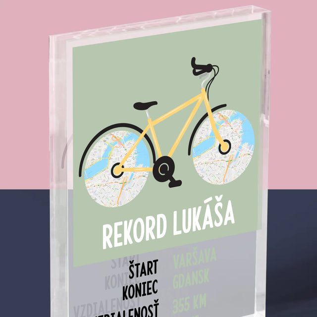 Mapa Mesta: Osobný Rekord Na Cyklistike - Akrylový Blok (Vertikálne)