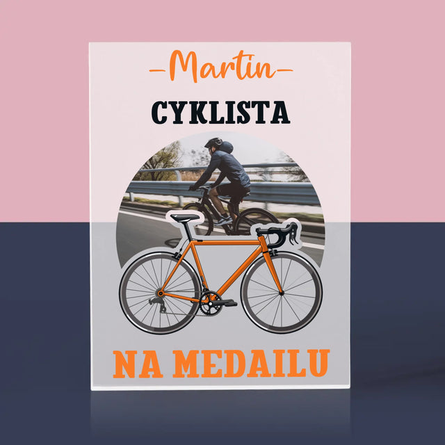 Fotografia A Podpis: Cyklista Na Medailu - Akrylový Blok (Vertikálne)