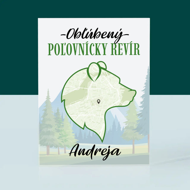 Mapa Mesta: Obľúbený Poľovnícky Revír - Akrylový Blok (Vertikálne)