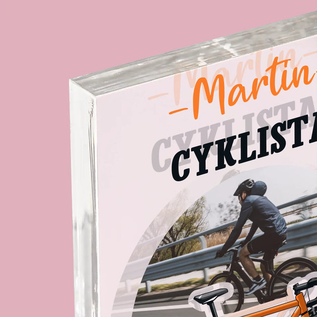 Fotografia A Podpis: Cyklista Na Medailu - Akrylový Blok (Vertikálne)