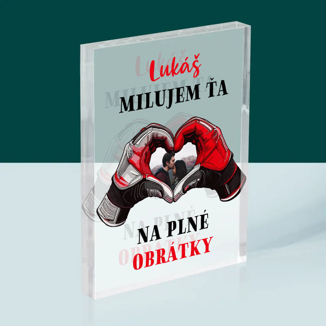 Fotografia A Podpis: Milujem Ťa Na Plné Obrátky - Akrylový Blok (Vertikálne)