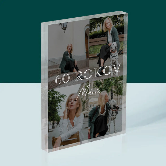 Fotokoláž: 60 Rokov Klasický - Akrylový Blok (Vertikálne)