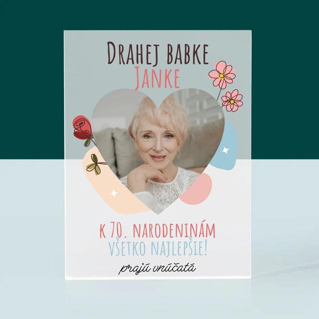 Fotografia A Podpis: Drahej Babke K Narodeninám - Akrylový Blok (Vertikálne)
