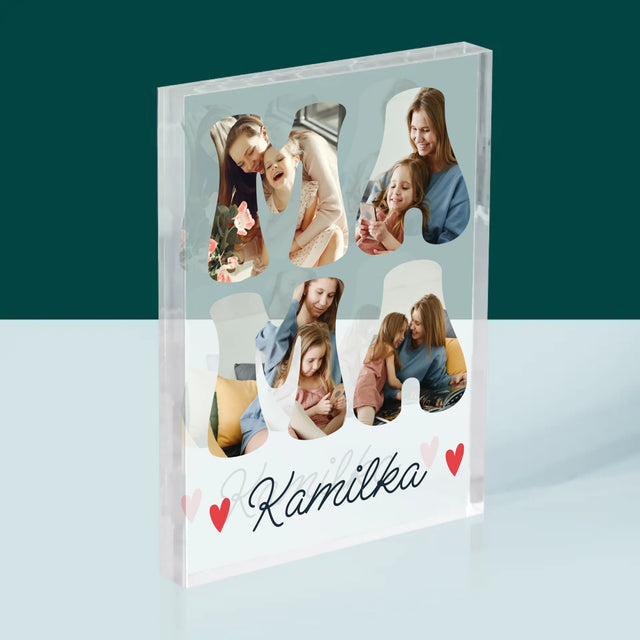 Slovo Z Fotografií: Mama Meno - Akrylový Blok (Vertikálne)
