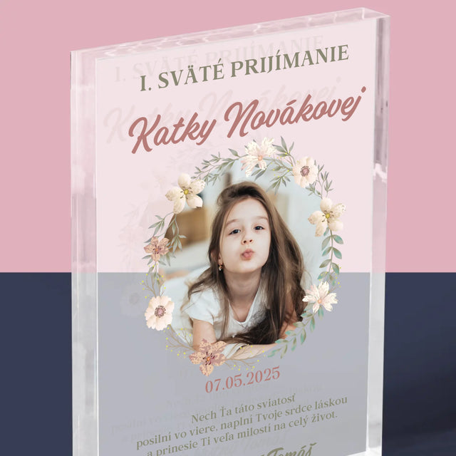 Fotografia A Podpis: Prvé Sväté Prijímanie Kvety - Akrylový Blok (Vertikálne)
