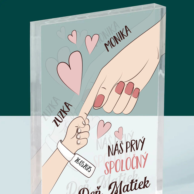 Meno A Podpis: Prvý Spoločný Deň Matiek - Akrylový Blok (Vertikálne)
