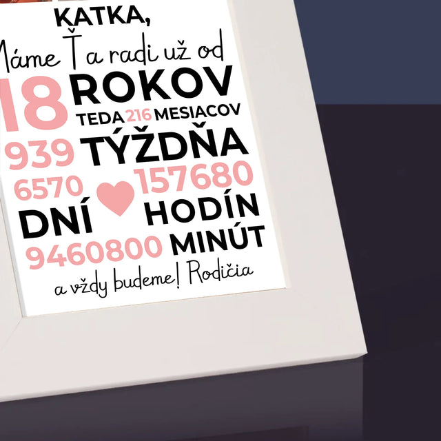 Fotokoláž: Máme Ťa Radi 18 Rokov - Rámček Na Fotografiu (Vertikálne)
