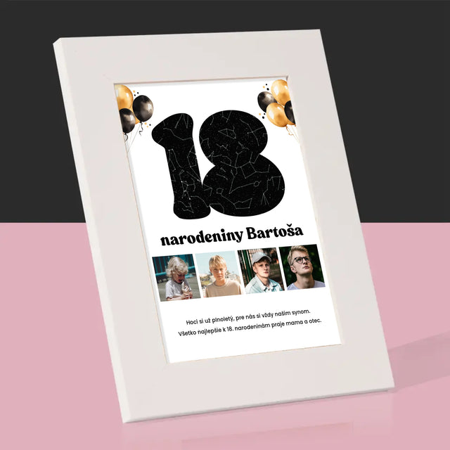 Mapa Hviezd: 18. Narodeniny Hviezdy S Prianím - Rámček Na Fotografiu (Vertikálne)