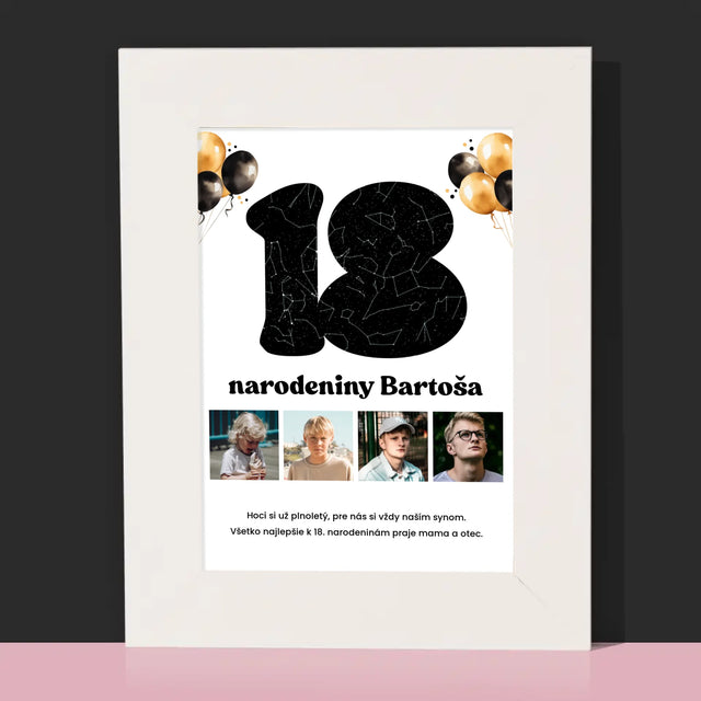 Mapa Hviezd: 18. Narodeniny Hviezdy S Prianím - Rámček Na Fotografiu (Vertikálne)