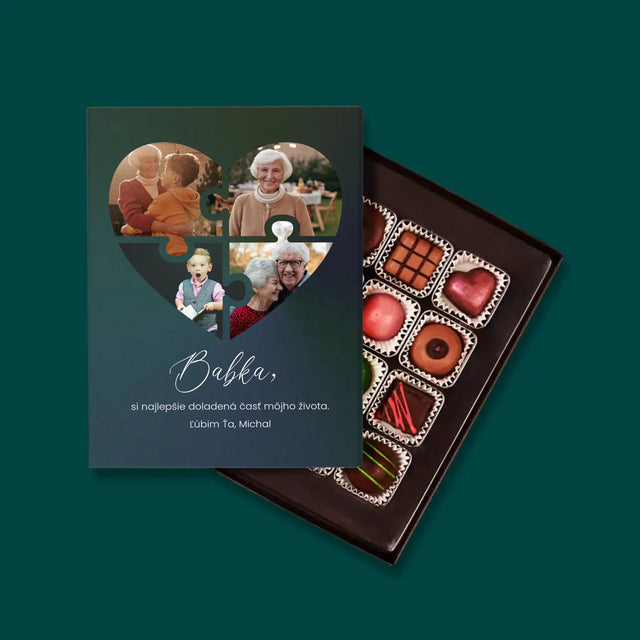 Fotokoláž: Puzzle Srdce Pre Babku - Pralinky